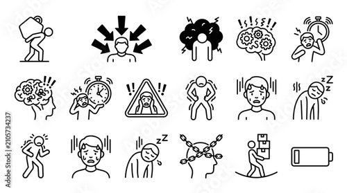 Photos Collection of diverse cartoon stress and emotion icons.