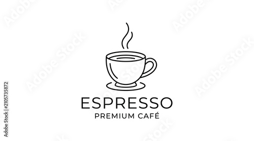 Minimalist Line Art Logo Design Featuring a Steaming Cup of Coffee for a Premium Cafe