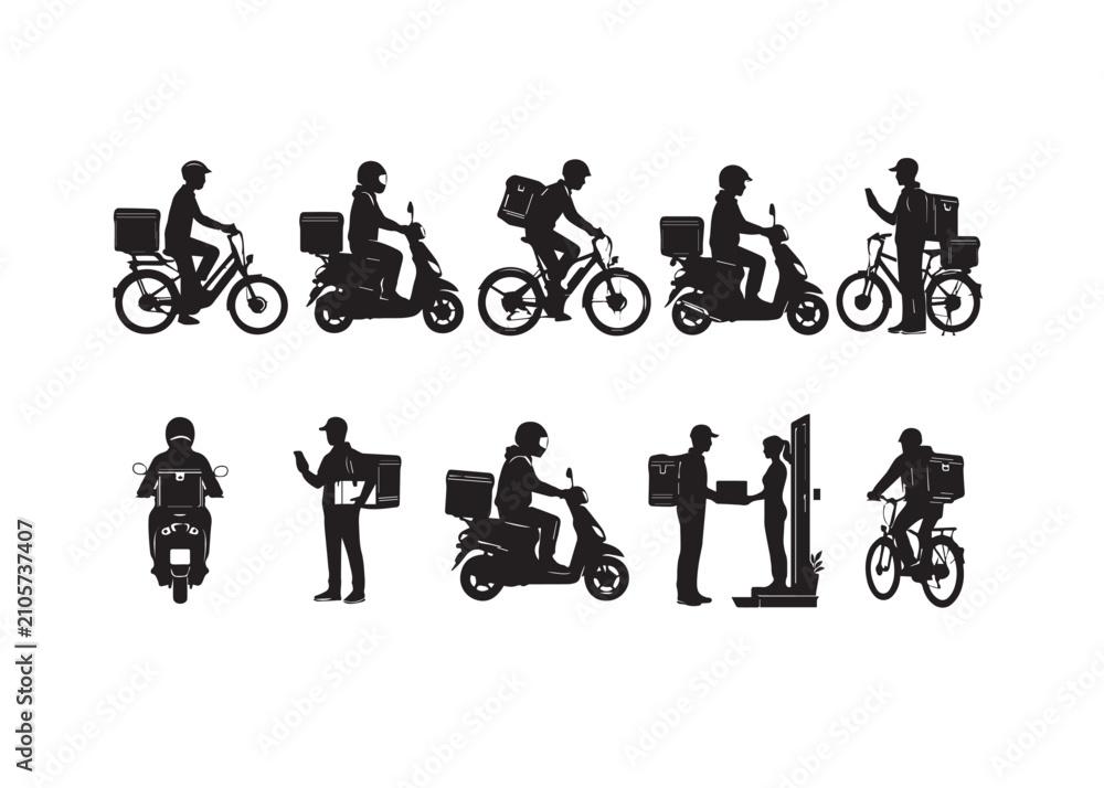 Obraz premium silhouettes of delivery boy, 10 silhoutte pack