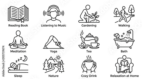 Konstfotografi Collection of line art icons representing various activities and hobbies