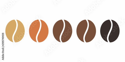 Canvastavla Sequence Of Coffee Beans In Varying Roast Levels Flat Vector Illustration On Whi