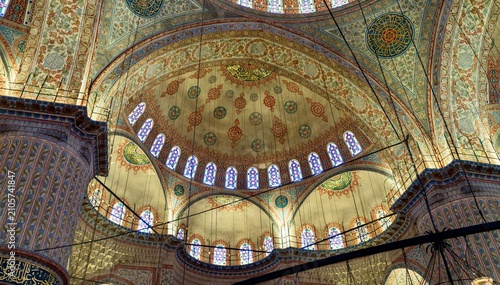 Obraz na plátně Istanbul, Turkey - July 11, 2026: View of the painted domes inside Sultanahmet M