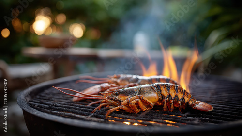 Smoke Rising from a Whole Lobster on Grill