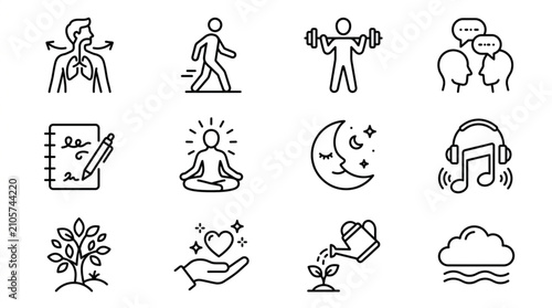 Collection of minimalist line art icons for various activities.