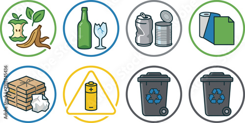 Fotografía Garbage waste recycling sorting icon set inside colored circles with organic gla