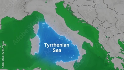 Geographic map highlighting the tyrrhenian sea a digital showing
