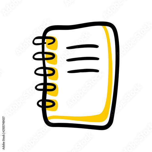 Hand drawn notebook icon. Doodle style spiral notepad illustration for business notes.