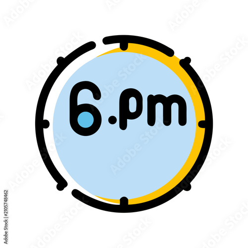 6 PM clock icon. Time indicator for evening schedule or deadline.