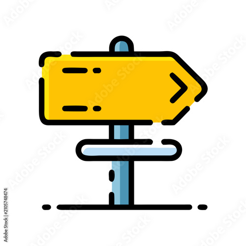Yellow street sign icon. Directional road pointer for navigation and wayfinding design.