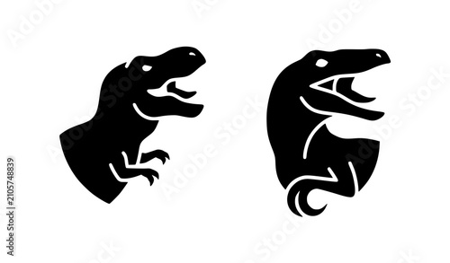 Roaring Dinosaur Silhouette Vector Icon Set