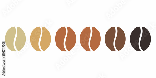 Bilde på lerret Sequence Of Coffee Beans In Varying Shades Flat Vector Illustration On White Bac