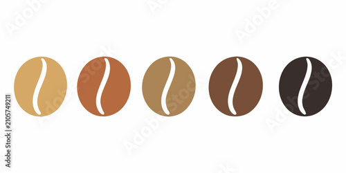 Canvas Print Sequence Of Five Coffee Beans Flat Vector Illustration On White Background arabi
