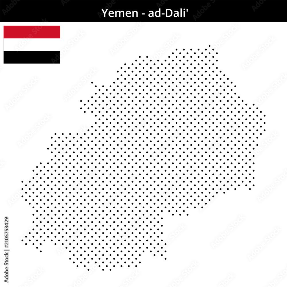 Fototapeta premium Map of Yemen region ad-Dali' in small cross shaped dots