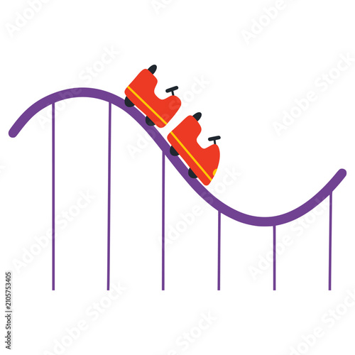 Roller coaster carts riding on amusement park track