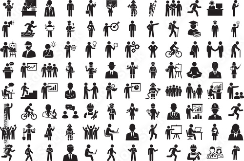 Set of figure icons representing different jobs and daily activities. Infographic vector items