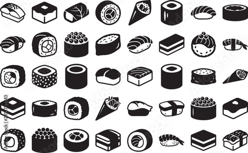 Set of various sushi vector items