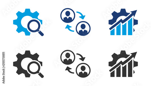 Business growth and optimization icon set search networking and analytics