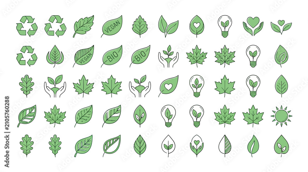 Fototapeta premium Eco Friendly Symbols and Leaf Illustrations Collection