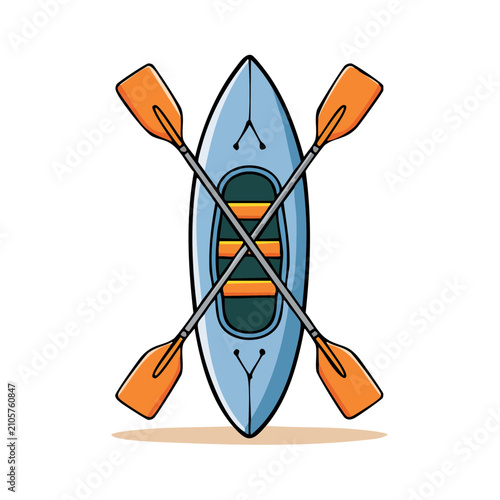Top View Blue Kayak with Crossed Orange Paddles Ready for Adventure