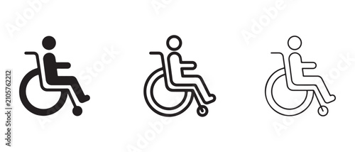 wheelchair accessibility icons in varying line thickness styles isolated on transparent background