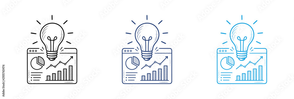 Fototapeta premium Business data analysis and creative idea light bulb icons set on white background.