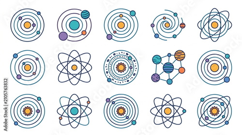 Obraz na płótnie Colorful Atomic and Molecular Structure Icons Set.