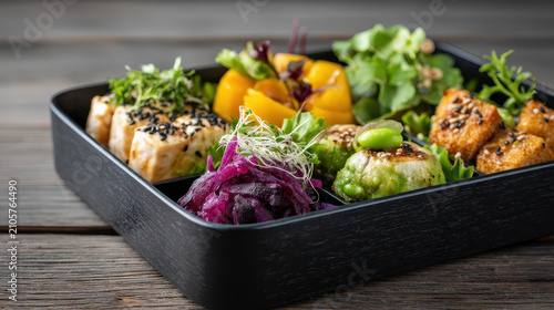 Beautifully Textured Japanese Dishes in Open Bento