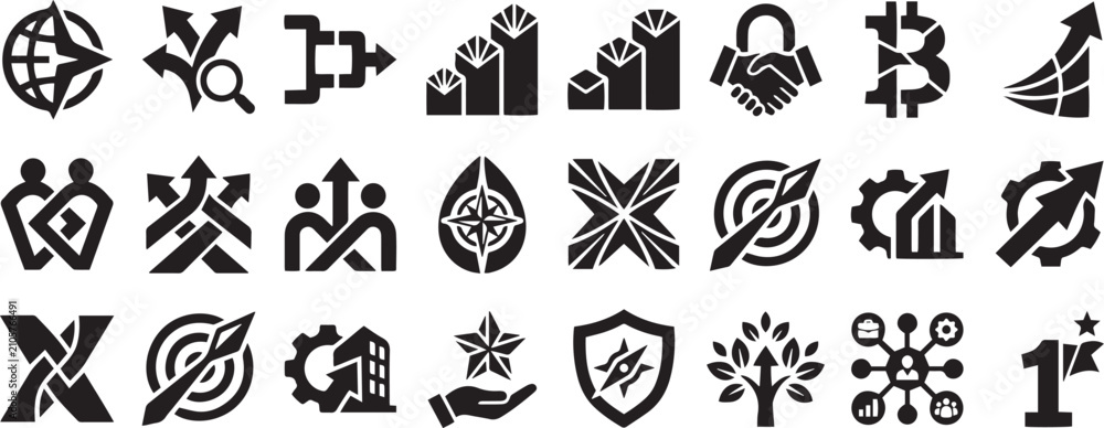 Fototapeta premium Set of black business and finance icons on white background