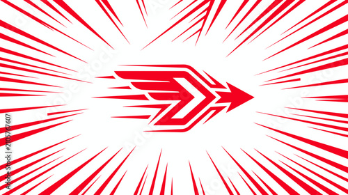 Foto Red Speeding Arrow Graphic with Dynamic Lines
