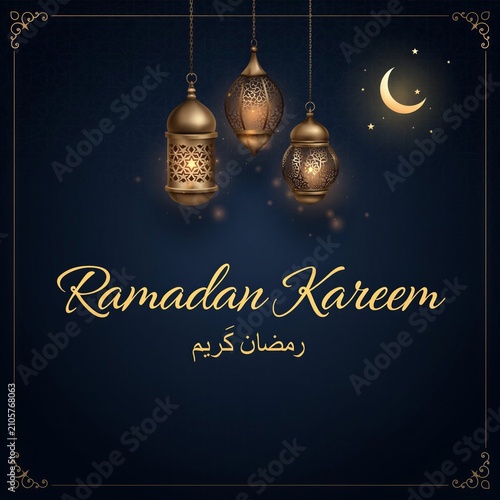 Luxury Ramadan background with hanging lanterns.