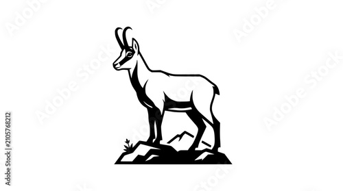 Foto Stylized Chamois Silhouette on Rocky Mountain Peak, Alpine Wildlife Vector Art