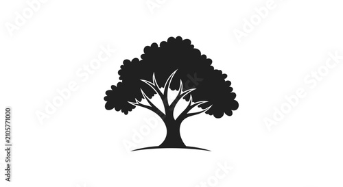 Принти на полотні Black tree silhouette on white background with simple black silhouette tree thic