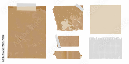 Foto Realistic Kraft Paper Stationery Elements With Adhesive Tape And Lined Paper On