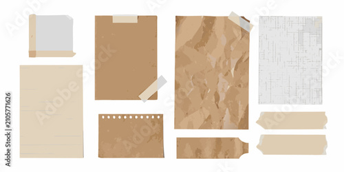 Obraz na płótnie Collection Of Kraft Paper Sheets And Labels With Tape Realistic Vector Illustrat