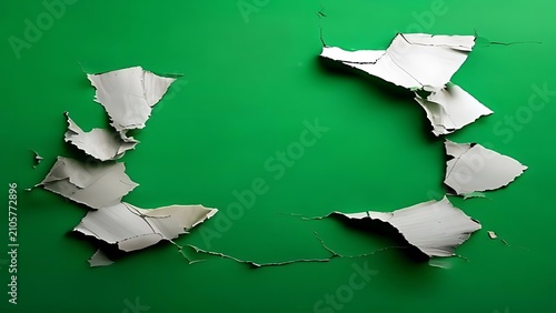 Floating white paper origami swans on green background.
