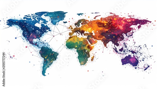 Colorful World Map with Network Connections - A Global Perspective.