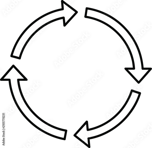 Circular arrow cycle icon showing continuous process loop in outline style.