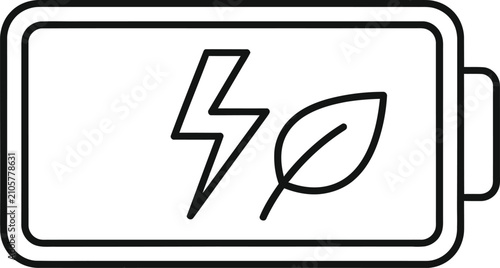 Eco battery charging icon with lightning bolt and leaf symbol in outline.