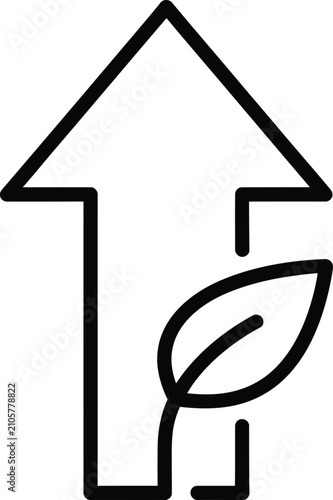 Eco friendly arrow symbol with leaf signifying upward progress in green growth.