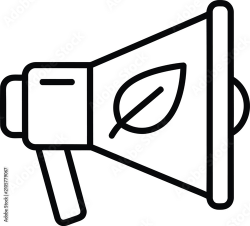 Megaphone icon with leaf symbol promoting environmental protection and advocacy.