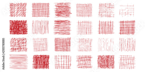 Quadro su tela Red hand drawn sketch grid lines and crosshatch scribble textures vector graphic background design illustration