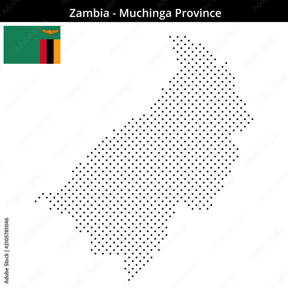 Fototapeta premium Map of Zambia region Muchinga-Province in small cross shaped dots