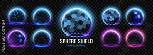 Tableau sur toile Blue barrier dome sphere shield protect on digital background