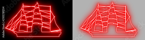 Schilderij op canvas Neon Sailing Ship Transparent Background PNG Artwork, Glowing Neon Pirate Ship T
