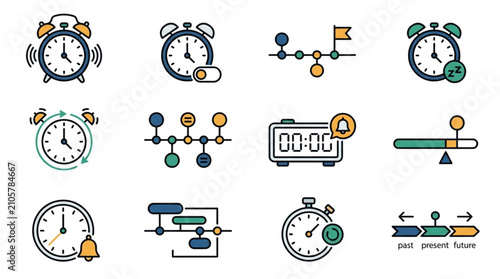 Foto Colorful flat design clock and timer icons set.