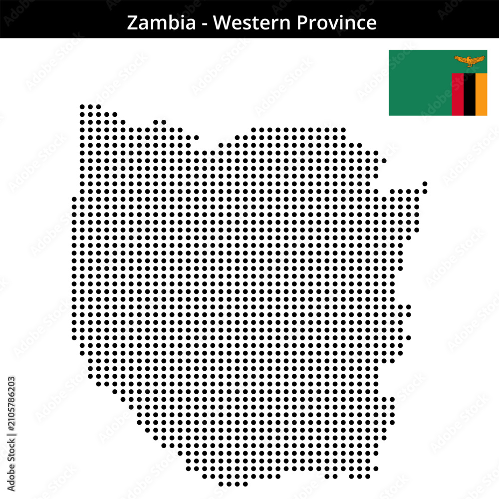 Fototapeta premium Map of Zambia region Western-Province in medium size dots