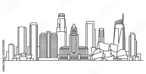 Los angeles skyline outline modern architecture and urban landscape illustration