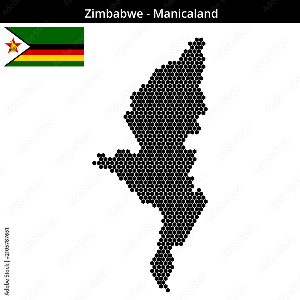 Obraz premium Map of Zimbabwe region Manicaland in small hexagonal dots