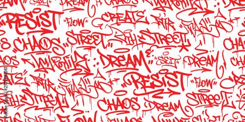 Картината върху платно Seamless pattern with red graffiti tags and words like resist create and dream o