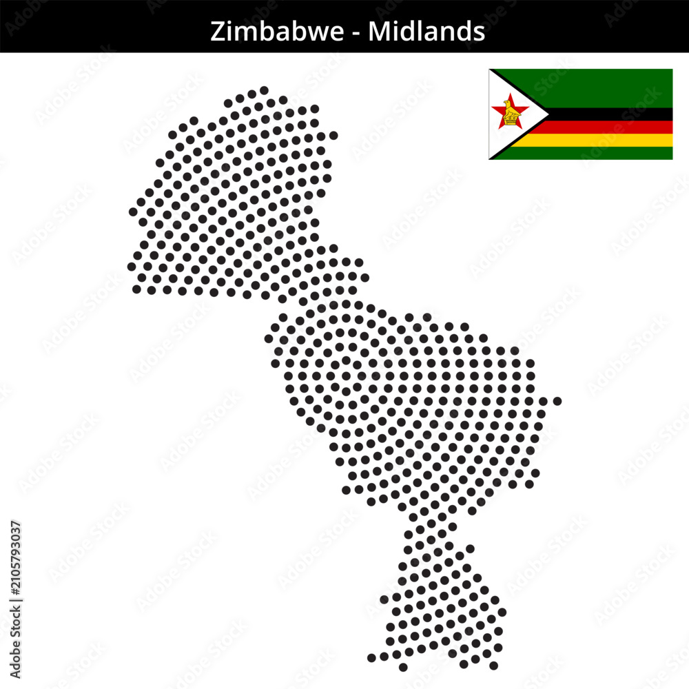 Obraz premium Map of Zimbabwe region Midlands in concentric medium dots